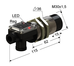 PS1-30M115-30N61-T Емкостный датчик, М30, L-115 мм, Sn 30 мм, не заподлицо, NPN, переключающий, NO+NC, -25...+75 °C, 10...30 V DC, клеммная коробка/вывод прямо и вбок.