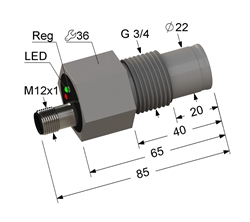 PS1Y-34G85-3N41-C4 Емкостный датчик, L-85 мм, Sn 3 мм, не заподлицо, NPN, размыкающий, NC, -25...+75 °C, 10...30 V DC, разъем/М12/4-конт.
