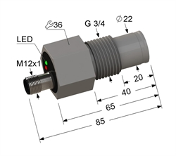PS1YT-34G85-3N151-C4 Емкостный датчик, L-85 мм, Sn 3 мм, не заподлицо, PNP, замыкающий, NO, +1...+50 °C, 30...70 V DC, разъем/М12/4-конт.