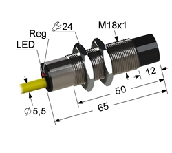 PS2R1T-18M65-8N41-K Частотный датчик, М18, L-65 мм, 0,1...5 Гц, Sn 8 мм, не заподлицо, NPN, размыкающий, NC, -25...+75 °C, 10...30 V DC, кабель ПВХ 5,5 мм/3x0,35/ 2 м.