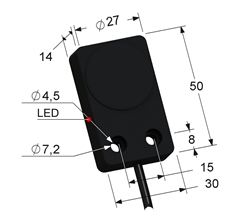 Индуктивный датчик, Sn 8 мм, заподлицо, PNP, замыкающий, NO, -25...+75 °C, 10...30 V DC, кабель ПВХ 5,5 мм/3x0,35/ 2 м.