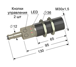 Емкостный датчик, М30, L-130 мм, Sn 8 мм, заподлицо, переключающий, NO+NC, -25...+75 °C, ~24...250 V, 45...65 Гц АС / -30...250 V DC, кабель, штуцер.