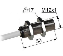 Магниточувствительный датчик с герконом, M12, L-33 мм, Sn 15...25 мм, NO, двухпроводный, кабель ПВХ 3,7х5,9 мм/2x0,5/ 2 м.