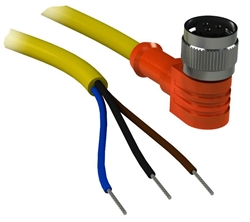 Соединитель угловой. Гнездо 3-pin M12. ~24...250 V, 45...65 Гц АС / -30...250 V DC. Длина кабеля 2 м (3x0,35).