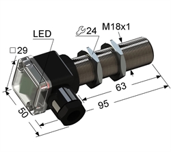 Индуктивный датчик, М18, L-95 мм, Sn 5 мм, заподлицо, замыкающий, NO, -25...+75 °C, ~24...250 V, 45...65 Гц АС / -30...250 V DC, клеммная коробка/вывод вбок.