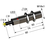 PS2-18M90-5B84-Z Индуктивный датчик, М18, L-90 мм, Sn 5 мм, заподлицо, размыкающий, NC, -25...+75 °C, ~24...250 V, 45...65 Гц АС / -30...250 V DC, кабель ПВХ 5,5 мм/3x0,35/ 2 м.