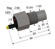 PS1Y-34G80-3N11-Z-T2 Емкостный датчик, L-80 мм, Sn 3 мм, не заподлицо, PNP, замыкающий, NO, -25...+105 °C, 10...30 V DC, кабель ПВХ 5,5 мм/3x0,35/ 2 м.