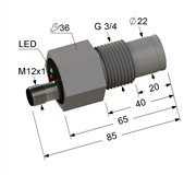 PS1YT-34G85-3N151-C4 Емкостный датчик, L-85 мм, Sn 3 мм, не заподлицо, PNP, замыкающий, NO, +1...+50 °C, 30...70 V DC, разъем/М12/4-конт.