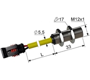PS5-12M33-10N105-K3A2 Магниточувствительный датчик с герконом, M12, L-33 мм, Sn 20 мм, не заподлицо, -25...+75 °C, разъем Superseal 1,5 (2-контактный), кабель 0,3 м.