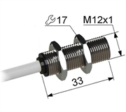 PS5L-12M33-105-K Магниточувствительный датчик с герконом, M12, L-33 мм, Sn 15...25 мм, NO, двухпроводный, кабель ПВХ 3,7х5,9 мм/2x0,5/ 2 м.