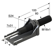 PS5M-18M100-75-K30 Магниточувствительный датчик с герконом с кронштейном, M18, L-100 мм, Sn 15...30 мм, кабель ПВХ 3,7х5,9 мм/2x0,5/ 3 м.