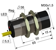 PS2R1-30M65-15N11-K Частотный датчик, М30, L-65 мм, 0,1...5 Гц, Sn 15 мм, не заподлицо, PNP, замыкающий, NO, -25...+75 °C, 10...30 V DC, кабель ПВХ 5,5 мм/3x0,35/ 2 м.