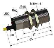 PS2R1-30M95-10B74-Z Частотный датчик, М30, L-95 мм, 0,1...5 Гц, Sn 10 мм, заподлицо, замыкающий, NO, -25...+75 °C, ~24...250 V, 45...65 Гц АС / -30...250 V DC, кабель ПВХ 5,5 мм/3x0,35/ 2 м.