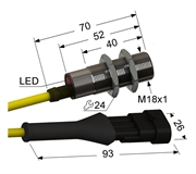 PS2A-18M53-8B11-K3A-S Индуктивный датчик, М18, L-53 мм, Sn 8 мм, заподлицо, PNP, замыкающий, NO, -45...+75 °C, 5,5...30 V DC, разъем Superseal 1,5 (3x0,35) / 0,3 м.