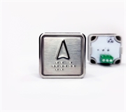 Кнопка вызова квадратная. Cимвол: вызов лифта (вверх); код Брайля: отсутствует; материалы: нержавеющая сталь, алюминий, пластик; подсветка: красная; установочное место: 32,5 мм.