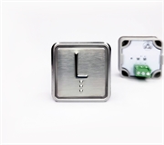 Кнопка приказа квадратная. Cимвол: лобби; код Брайля: имеется; материалы: нержавеющая сталь, алюминий, пластик; подсветка: красная; установочное место: 32,5 мм.