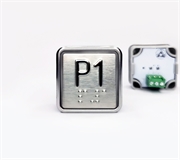 Кнопка приказа квадратная. Cимвол: 1-й парковочный этаж; код Брайля: имеется; материалы: нержавеющая сталь, алюминий, пластик; подсветка: красная; установочное место: 32,5 мм.